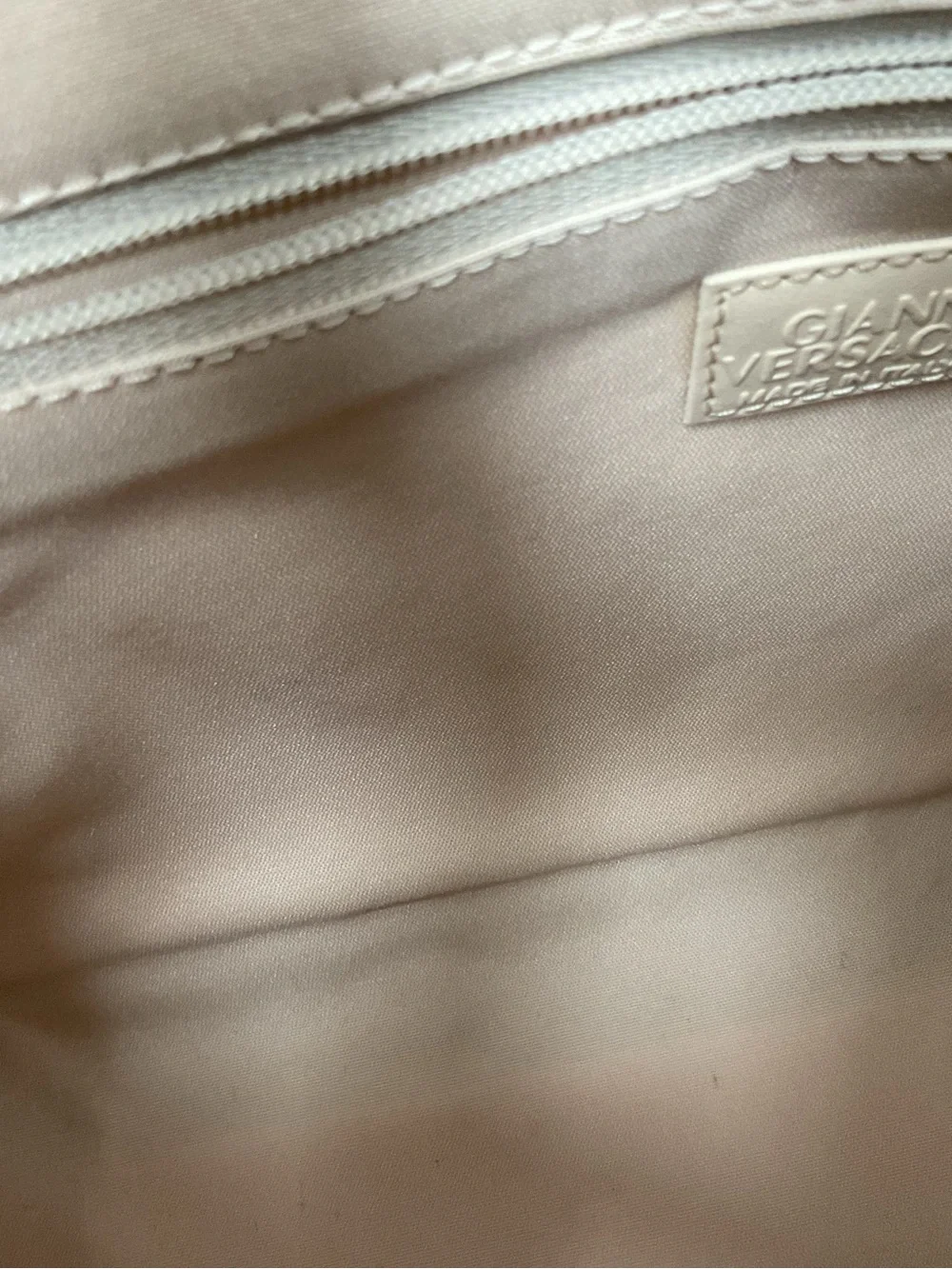 Versace Beige Canvas Messenger Bag with Leather Trim